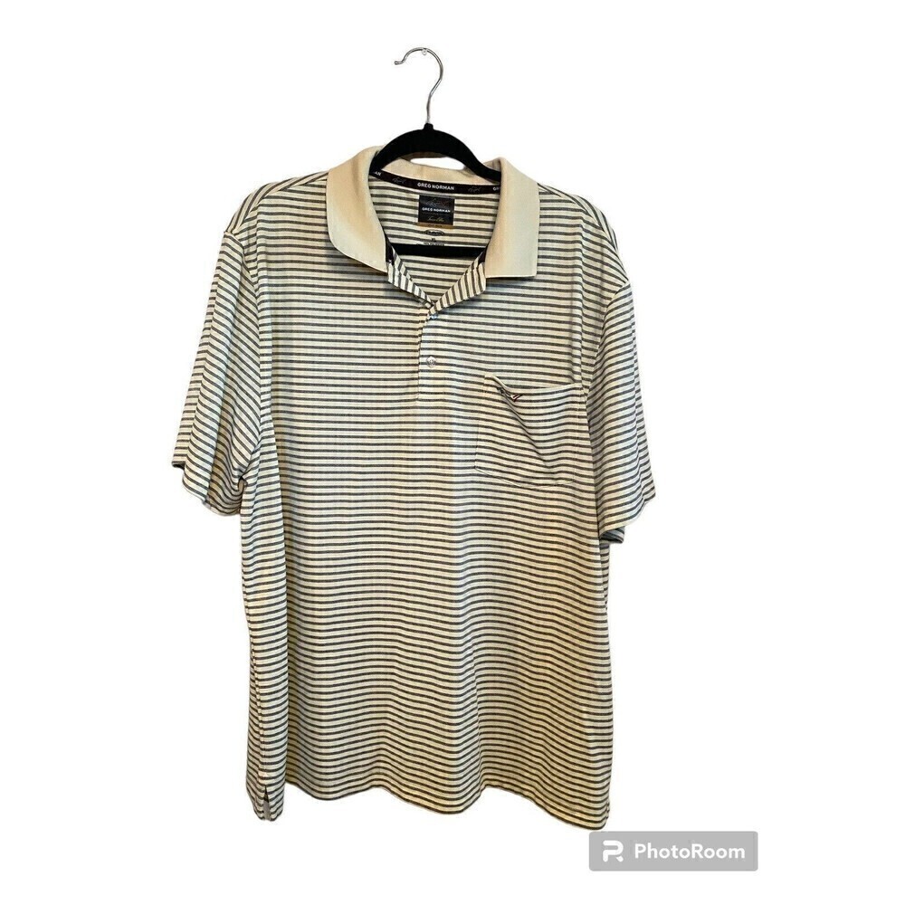 Mens Yellow Greg Norman Stripped Golf Shirt XL